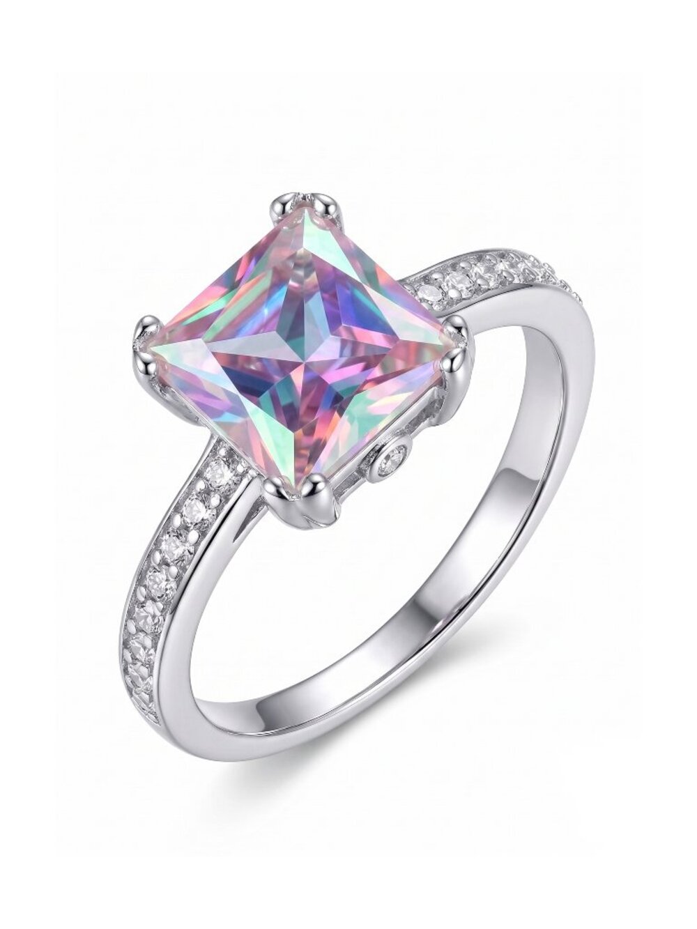 Princess Cut Aurora Borealis Ring, 925 Sterling Silver Charmed Aroma Size 7